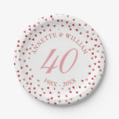 Assiettes En Carton 40e anniversaire du Mariage Ruby Hearts Confetti (Devant)