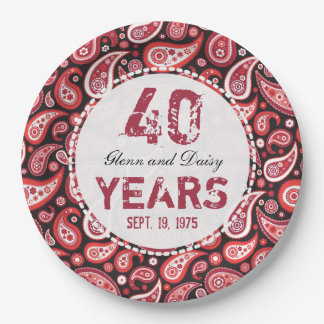 Assiettes En Carton 40e anniversaire du Mariage Ruby Motif Paisley