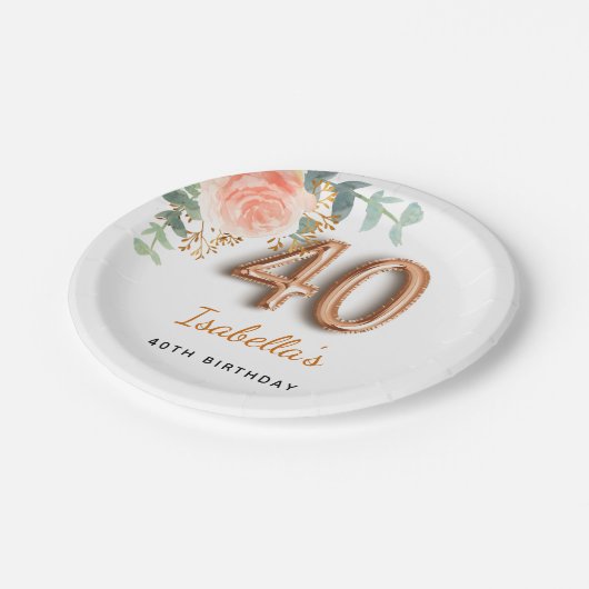 Assiettes En Carton 40e anniversaire floral rose or eucalyptus monogra (Angle)