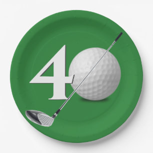 Assiettes En Carton 40e Anniversaire Golf Ball and Club On Green