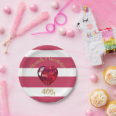 Assiettes En Carton 40e anniversaire Mariage rouge rayé élégant (Fête)
