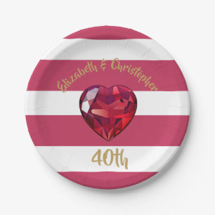 Assiettes En Carton 40e anniversaire Mariage rouge rayé élégant