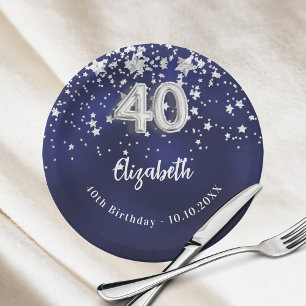 Assiettes En Carton 40e anniversaire marine bleu argent étoiles