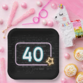 Assiettes En Carton 40e anniversaire Neon Connexion en brique (Fête)