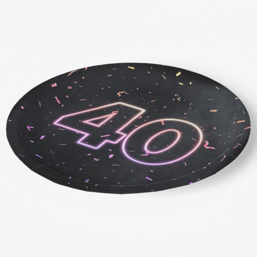 Assiettes En Carton 40e Anniversaire néon Connexion Plaque en papier n (Angle)