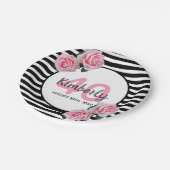Assiettes En Carton 40e anniversaire noir rayures rose florale classiq (Angle)