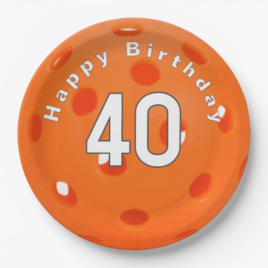 Assiettes En Carton 40e anniversaire Orange Pickleball (Devant)