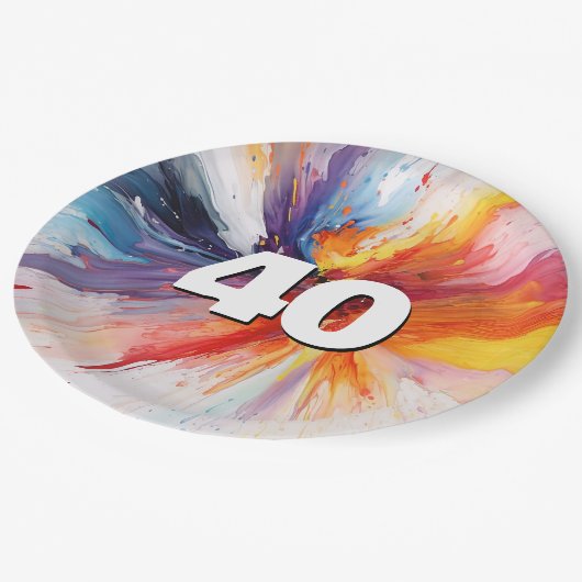 Assiettes En Carton 40e anniversaire Paint Blast (Angle)