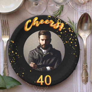 Assiettes En Carton 40e anniversaire photo ballons d'or noir