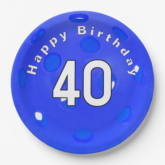 Assiettes En Carton 40e anniversaire Pickleball bleu (Devant)