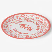 Assiettes En Carton 40e anniversaire Random Numéro Motif Coral/Blanc (Angle)
