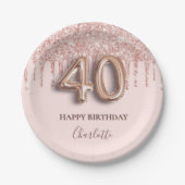 Assiettes En Carton 40e anniversaire rose or parties scintillant rose (Devant)