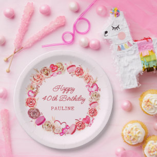 Assiettes En Carton 40e anniversaire Roses roses Tourbillonnant Coeur