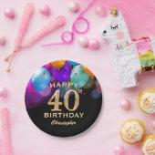 Assiettes En Carton 40e fête d'anniversaire Ballons noirs et or (Fête)