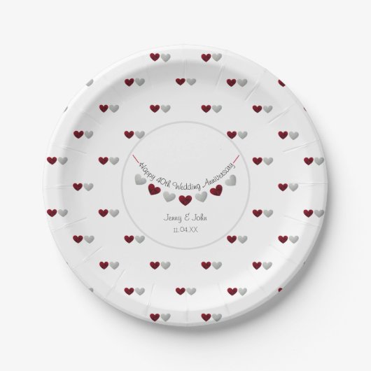 Assiettes En Carton 40e Ruby Mariage Anniversaire du coeur rouge (Devant)