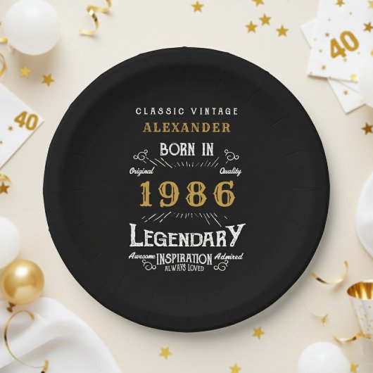 Assiettes En Carton 40th Birthday 1986 Legendary Retro
