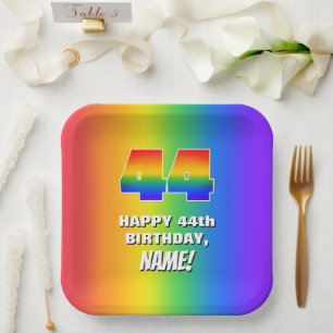 Assiettes En Carton 44e anniversaire : Coloré, amusant Motif arc-en-c