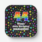Assiettes En Carton 44e anniversaire : Fun Stars Motif et Rainbow "44" (Recto)