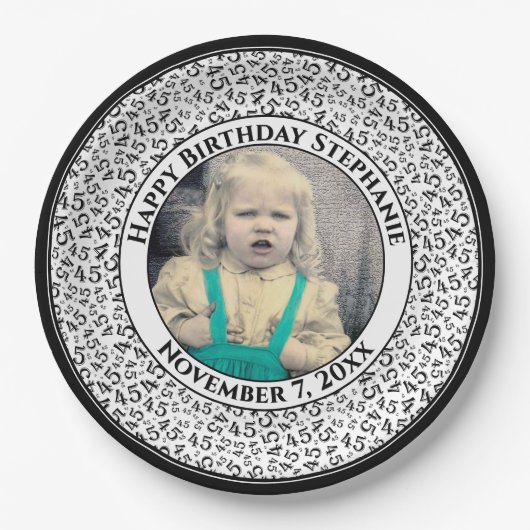 Assiettes En Carton 45 Your Photo Random Number Pattern Black/White (Devant)