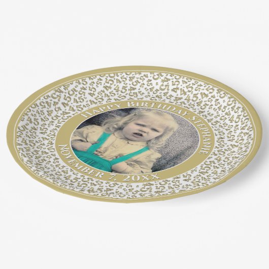 Assiettes En Carton 45 Your Photo Random Number Pattern Gold/White (Angle)
