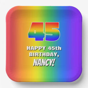 Assiettes En Carton 45e anniversaire : coloré, amusant Motif arc-en-ci