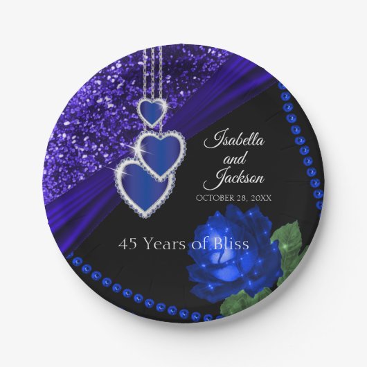 Assiettes En Carton 45e anniversaire de la Parties scintillant Bleue S (Devant)