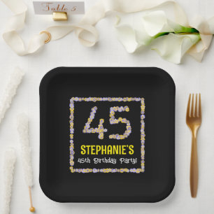 Assiettes En Carton 45e anniversaire : Floral Flowers Numéro, Nom pers