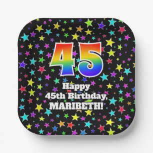 Assiettes En Carton 45e anniversaire : Fun Stars Motif et Rainbow "45"