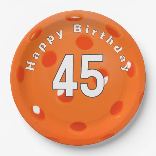 Assiettes En Carton 45e anniversaire Orange Pickleball (Devant)