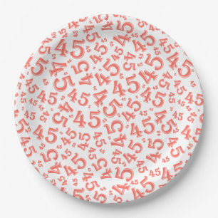 Assiettes En Carton 45e anniversaire Random Numéro Motif Coral/Blanc