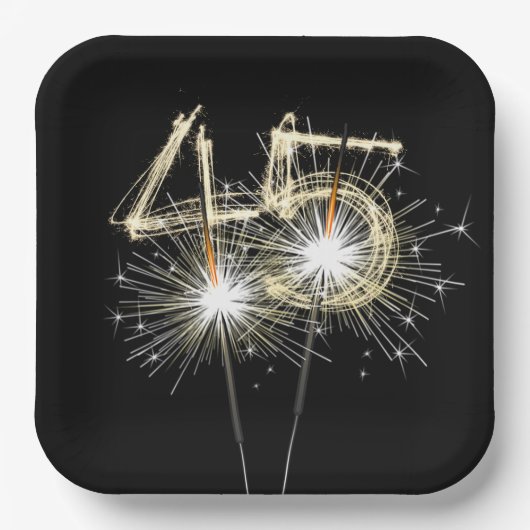 Assiettes En Carton 45e anniversaire Sparklers de fête sur noir (Recto)