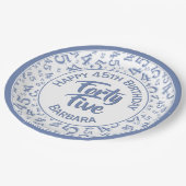 Assiettes En Carton 45e Motif aléatoire bleu/blanc (Angle)