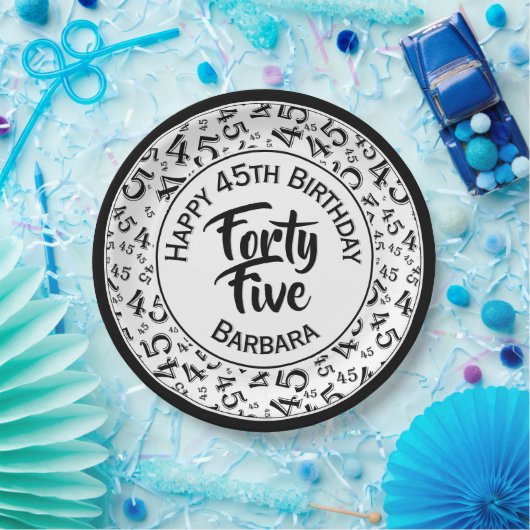 Assiettes En Carton 45e Motif au hasard noir blanc (Fête)