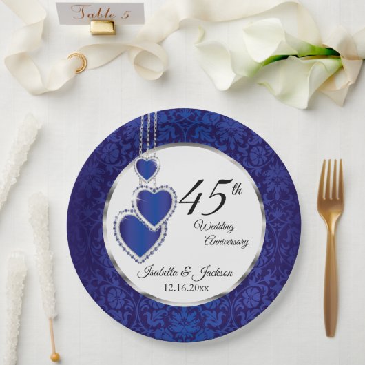 Assiettes En Carton 45th Sapphire Anniversary Keepsake Design (Mariage)