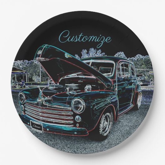 Assiettes En Carton '47 plaques à papier d'automobile classique (Devant)