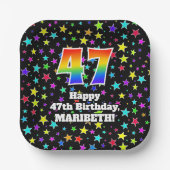 Assiettes En Carton 47th Birthday: Fun Stars Pattern and Rainbow “47” (Recto)