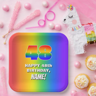 Assiettes En Carton 48e anniversaire : coloré, amusant Motif arc-en-ci