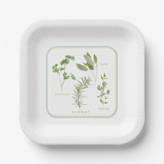 Assiettes En Carton 4 HERBES FRAÎCHES Plaques papier Carrés de 7 po (Recto)