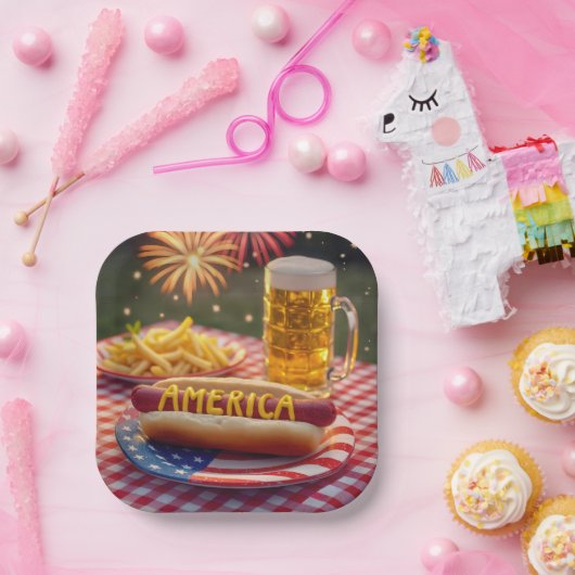 Assiettes En Carton 4 juillet américain Hot Dog (Fête)