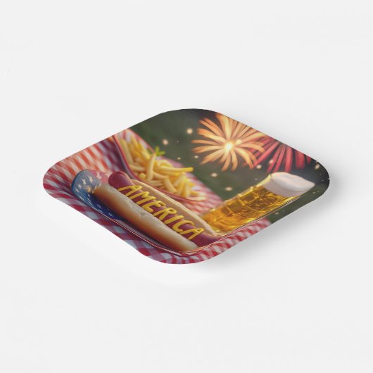 Assiettes En Carton 4 juillet américain Hot Dog (Angulaire)