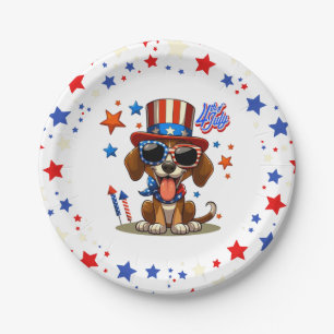 Assiettes En Carton 4 juillet chien/chiot mignon, patriotique