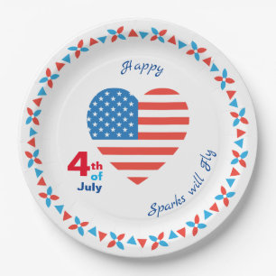 Assiettes En Carton 4 juillet coeur américain de drapeau des