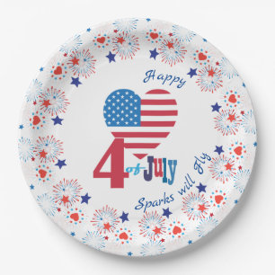 Assiettes En Carton 4 juillet coeur américain de drapeau des