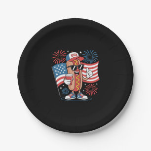 Assiettes En Carton 4 juillet Hotdog Drapeau américain Patriotique Feu