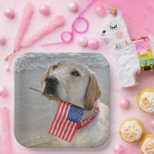 Assiettes En Carton 4 juillet Labrador Retriever avec drapeau (Fête)