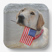 Assiettes En Carton 4 juillet Labrador Retriever avec drapeau (Recto)