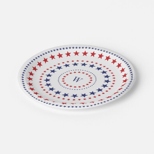 Assiettes En Carton 4 juillet Plaques en papier Monogramme Red Stars (Angle)