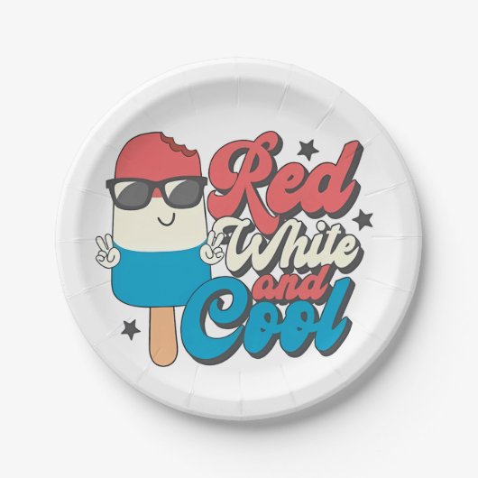 Assiettes En Carton 4 juillet Popsicles Rouge Blanc Et Cool (Devant)
