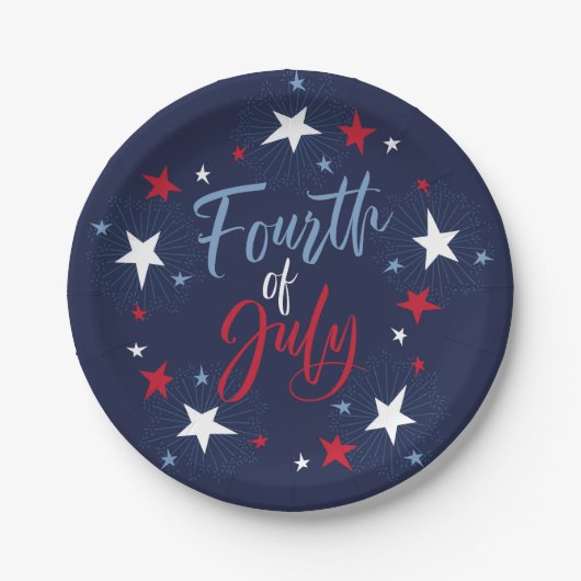 Assiettes En Carton 4 juillet Red White Blue Fireworks (Devant)