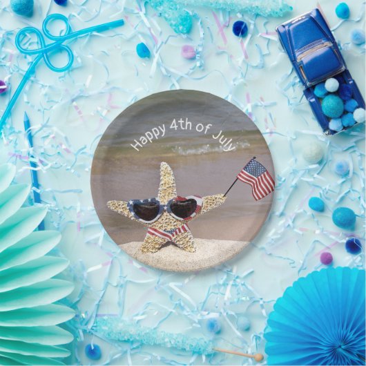 Assiettes En Carton 4 juillet Starfish avec drapeau américain (Fête)